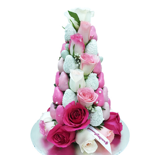30cm Ombre Pink Pearl Strawberry Tower (Medium)