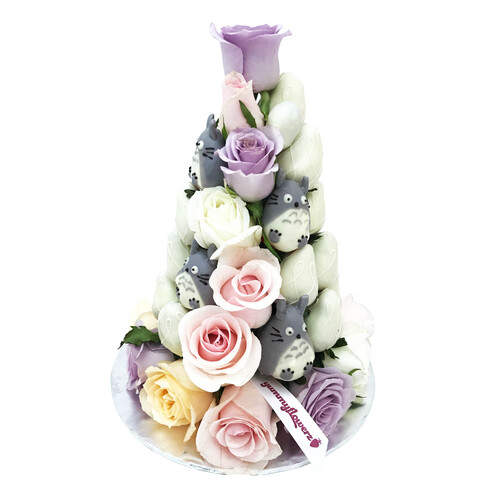 25cm Totoro x Pastel Mix Rose Strawberry Tower (Small)